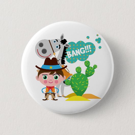 Badge Rond 5 Cm Cowboy et cheval (Devant)
