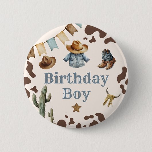 Badge Rond 5 Cm Cowboy Premier Rodéo Anniversaire Garçon (Devant)