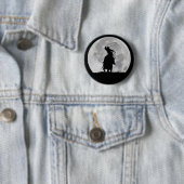 Badge Rond 5 Cm Cowboy Roping Steer in the Full Moonlight Surreal (En situation)