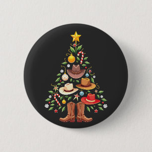Badge Rond 5 Cm Cowboy Western Christmas Tree Père Noël