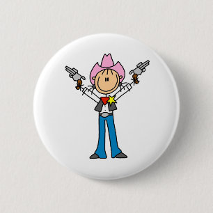 Badge Rond 5 Cm Cowgirl au stick figure en tant que shérif avec un