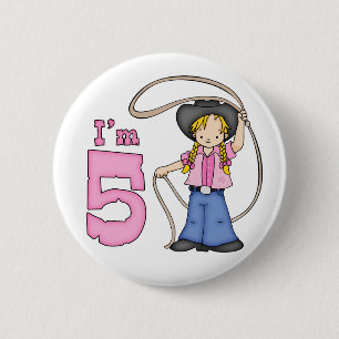 Badge Rond 5 Cm Cowgirl Roper 5e anniversaire