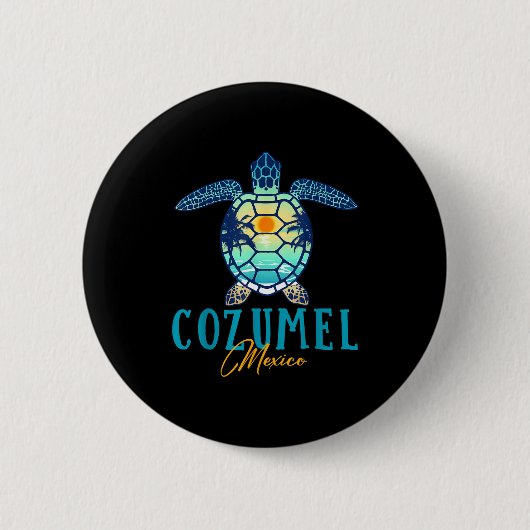 Badge Rond 5 Cm Cozumel Mexico Sea Turtle Palm Tree Sunset Beach V (Devant)