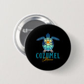 Badge Rond 5 Cm Cozumel Mexico Sea Turtle Palm Tree Sunset Beach V (Devant & derrière)