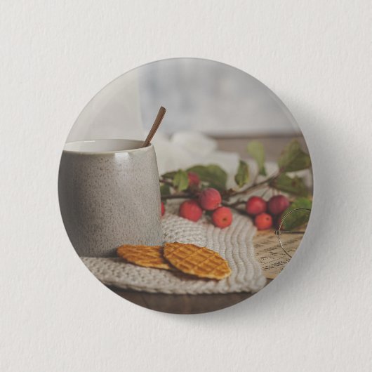 Badge Rond 5 Cm Cozy Coffee and Biscuits Morning Aesthetic Button (Devant)