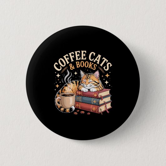 Badge Rond 5 Cm Cozy Reading Cat Coffee And Books Lover Artwork (Devant)