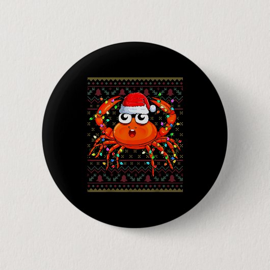 Badge Rond 5 Cm Crab Wearing Xmas Lights Santa Hat Crab Christmas  (Devant)