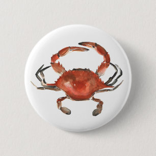 Badge Rond 5 Cm Crabe aquarelle - Rouge