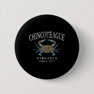 Badge Rond 5 Cm Crabe Bleu de Chincoteague Virginie Depuis 1671 Le