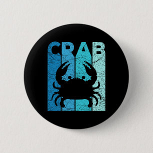 Badge Rond 5 Cm Crabe Vintage Amateur de Fruits de Mer Pêche à la