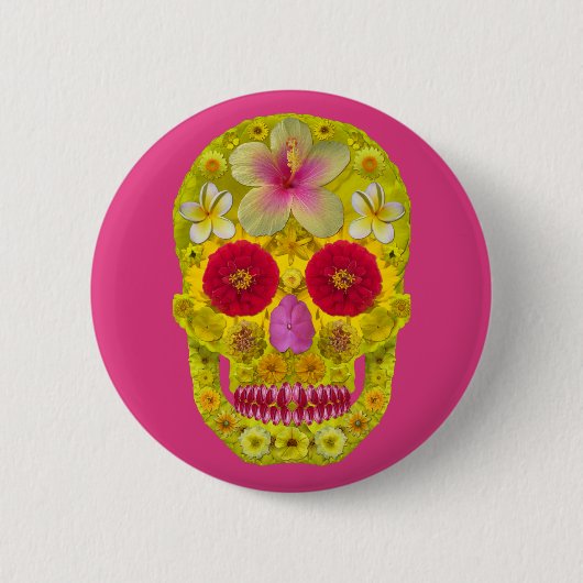 Badge Rond 5 Cm Crâne à fleurs 8 (Devant)