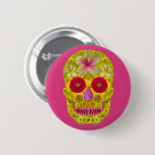 Badge Rond 5 Cm Crâne à fleurs 8 (Devant & derrière)