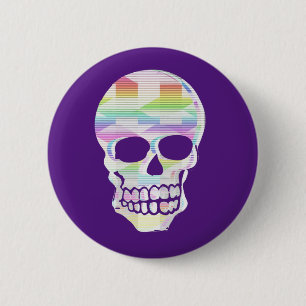 Badge Rond 5 Cm Crâne à rayures de couleur