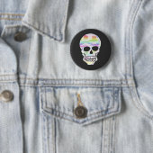 Badge Rond 5 Cm Crâne à rayures de couleur (En situation)