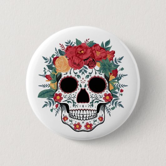 Badge Rond 5 Cm Crâne à sucre floral (Devant)