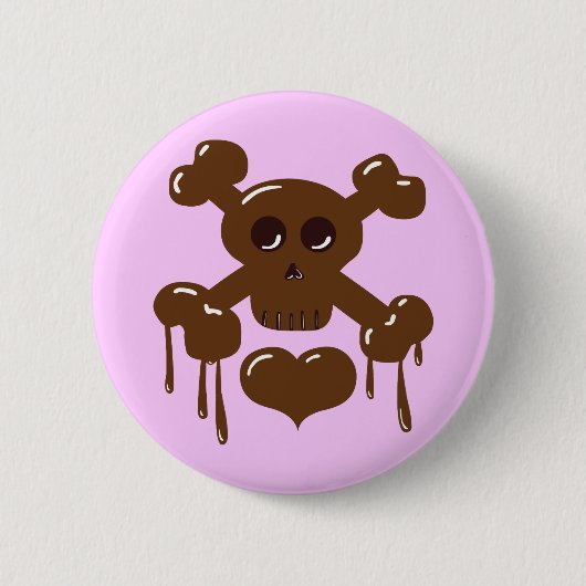 Badge Rond 5 Cm Crâne au chocolat et os croisés (Devant)