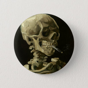 Badge Rond 5 Cm Crâne avec la cigarette par Van Gogh