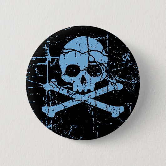 Badge Rond 5 Cm Crâne bleu usé et os croisés (Devant)