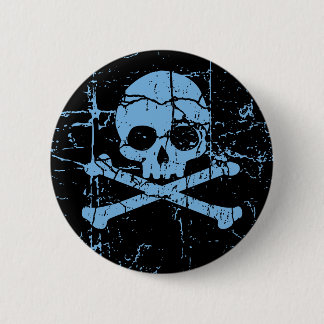 Badge Rond 5 Cm Crâne bleu usé et os croisés