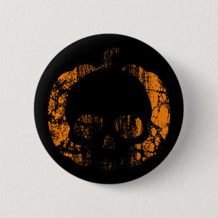 Badge Rond 5 Cm Crâne Citrouille usé