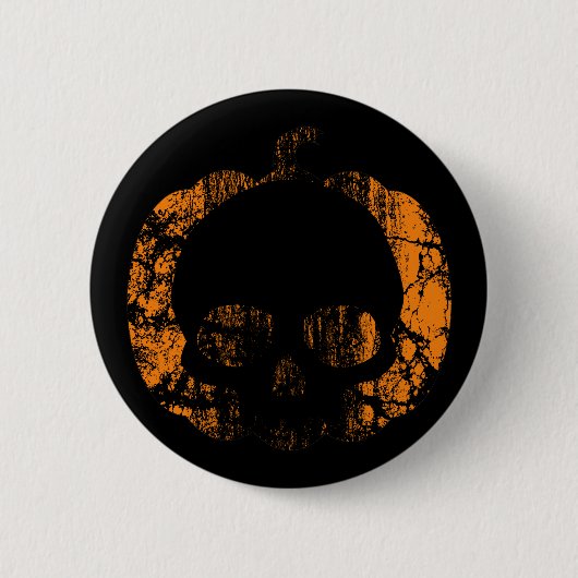 Badge Rond 5 Cm Crâne Citrouille usé (Devant)