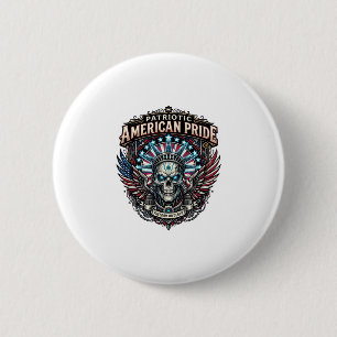 Badge Rond 5 Cm Crâne Cyber Liberté Patriotique Futur Cyberpunk Gr