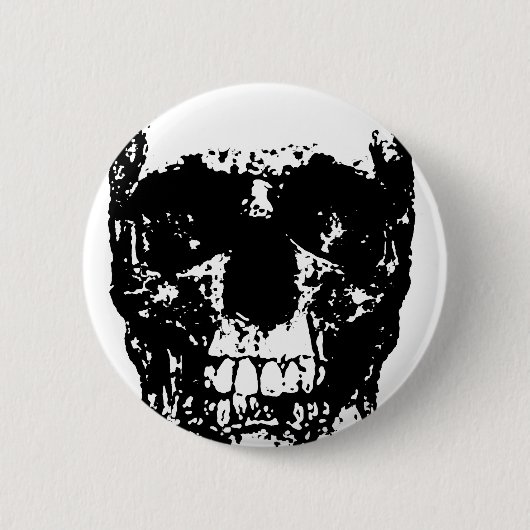 Badge Rond 5 Cm Crâne d'art pop noir et blanc (Devant)