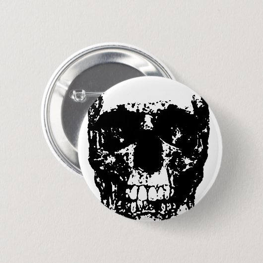 Badge Rond 5 Cm Crâne d'art pop noir et blanc (Devant & derrière)