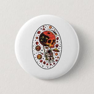 Badge Rond 5 Cm Crâne d'astronaute Système solaire Lune Planète Ex