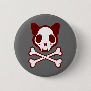 Badge Rond 5 Cm Crâne de chat personnalisable et os croisés