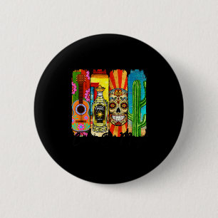Badge Rond 5 Cm Crâne de Cinco De Mayo Télquila Cactus Guitare Art