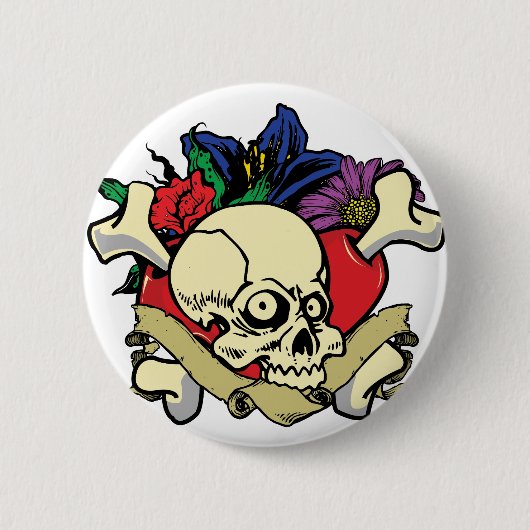 Badge Rond 5 Cm Crâne de coeur de tatouage (Devant)