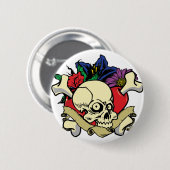 Badge Rond 5 Cm Crâne de coeur de tatouage (Devant & derrière)