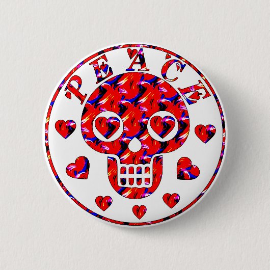 Badge Rond 5 Cm Crâne de coeurs de paix (Devant)