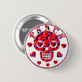 Badge Rond 5 Cm Crâne de coeurs de paix (Devant & derrière)