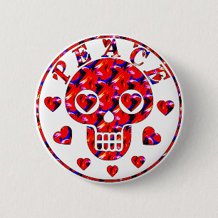 Badge Rond 5 Cm Crâne de coeurs de paix