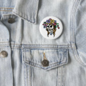 Badge Rond 5 Cm crâne de fille de fleurs (En situation)