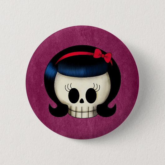 Badge Rond 5 Cm Crâne de fille de rockabilly (Devant)