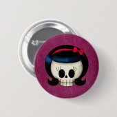 Badge Rond 5 Cm Crâne de fille de rockabilly (Devant & derrière)