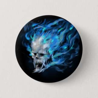 Badge Rond 5 Cm Crâne de flamme bleue