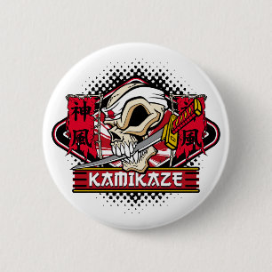 Badge Rond 5 Cm Crâne de kamikaze avec l'épée japonaise