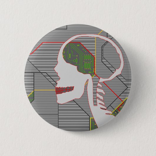 Badge Rond 5 Cm crâne de logique gris (Devant)