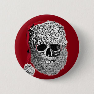 Badge Rond 5 Cm Crâne de Père Noël