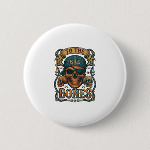 Badge Rond 5 Cm Crâne de pirate Bad Bones Bandana Corde Os croisés