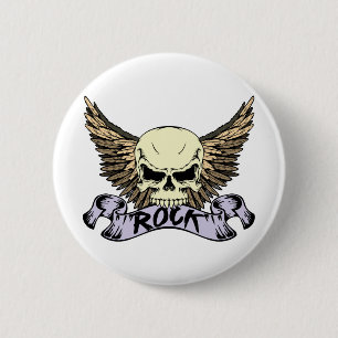 Badge Rond 5 Cm Crâne de roche avec des ailes