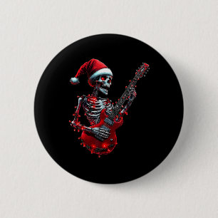 Badge Rond 5 Cm Crâne de squelette de Noël jouant de la guitare Ro