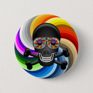 Badge Rond 5 Cm Crâne de sucre d'arc-en-ciel