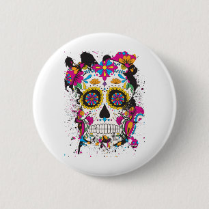 Badge Rond 5 Cm Crâne de sucre dia de los muertos