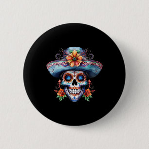 Badge Rond 5 Cm Crâne de sucre floral Jour des morts Dia De Muerto