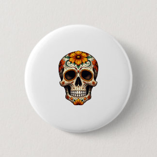 Badge Rond 5 Cm Crâne de sucre floral tête de squelette os jour de